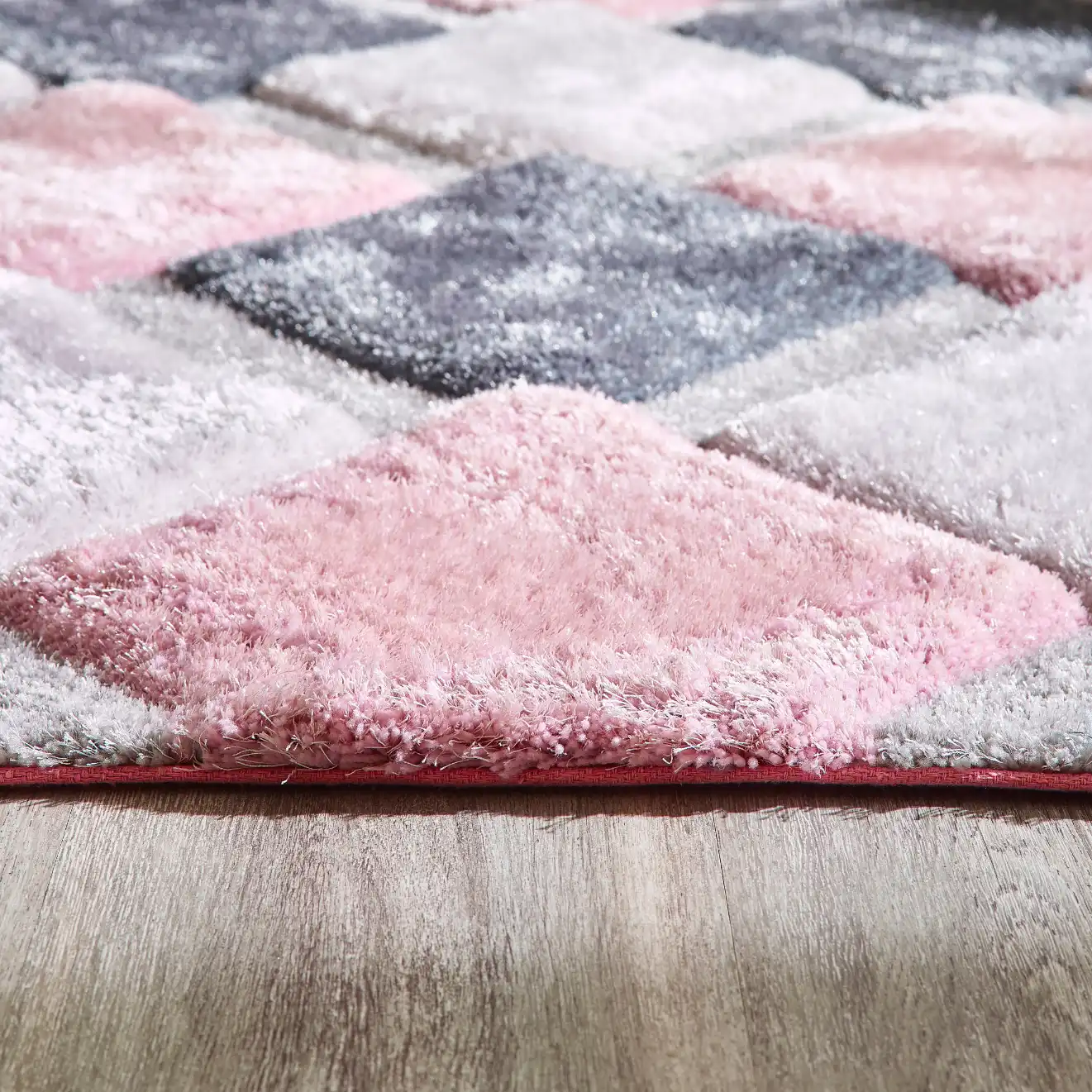 3D Geo Shaggy Blush Rug - Image 3