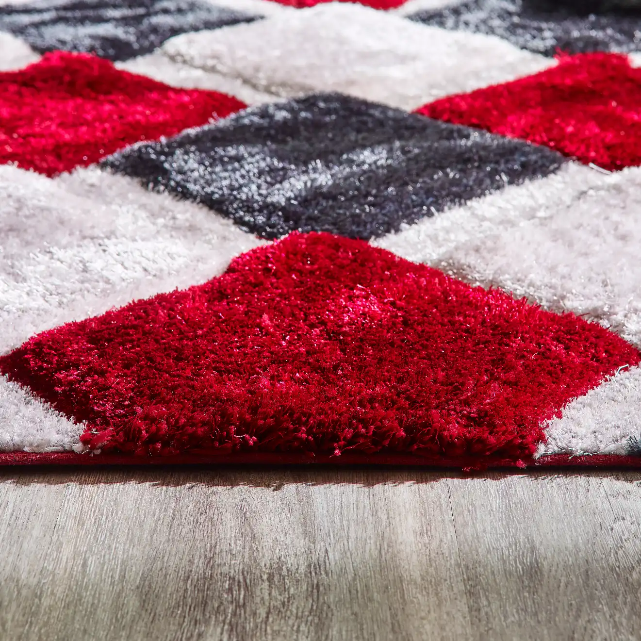 3D Geo Shaggy Red Rug - Image 3