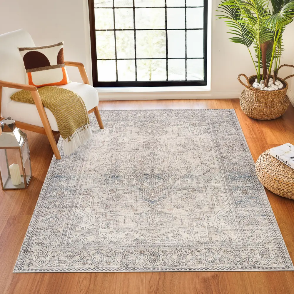 Margot Becki Owens X Livabliss Vintage Oriental Boho Navy/Cream Rug - Image 7