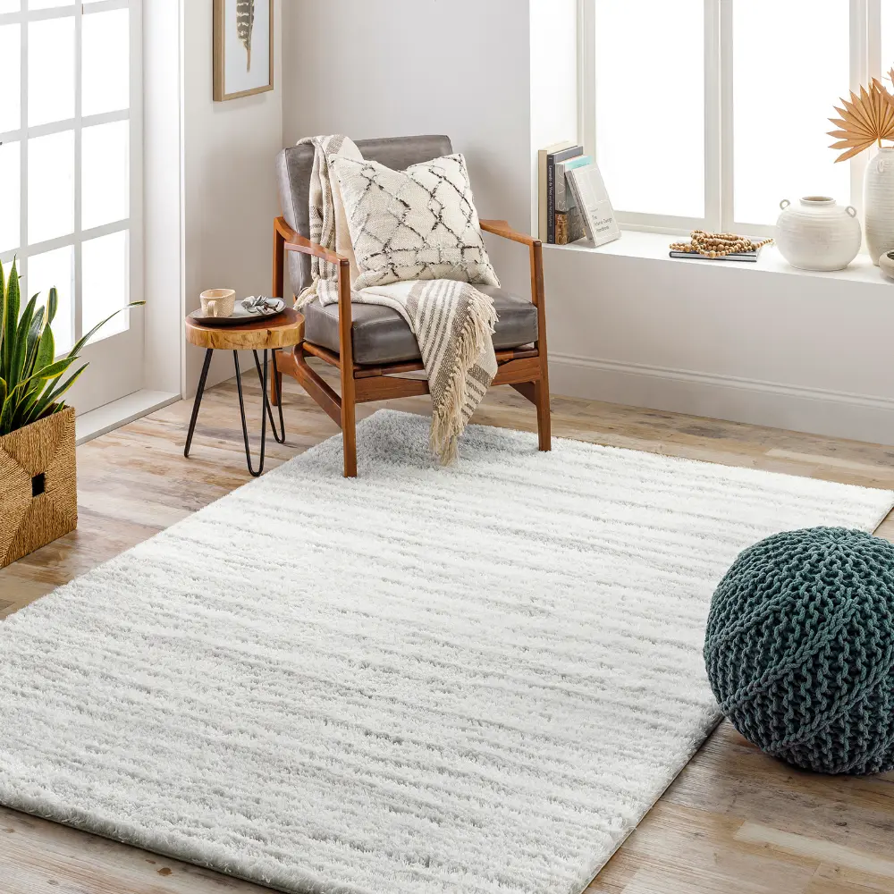 Adley Shaggy Modern Plush Pile Light Grey Rug - Image 5