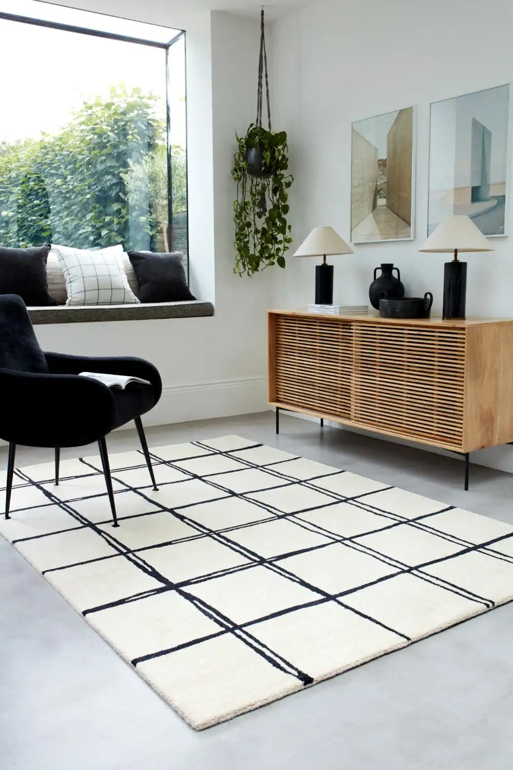 Albany Asiatic Grid Monochrome Rug - Image 2