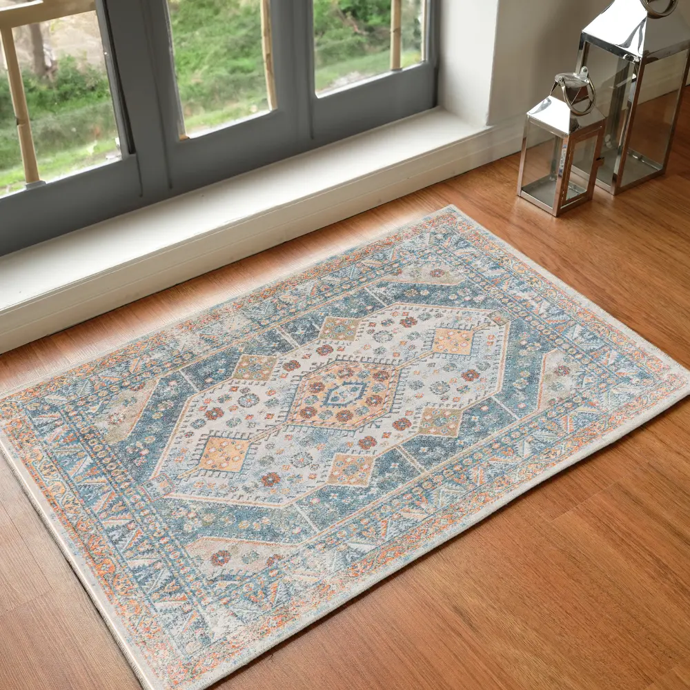 Alka Machine Washable Oriental Boho Denim Rug - Image 5