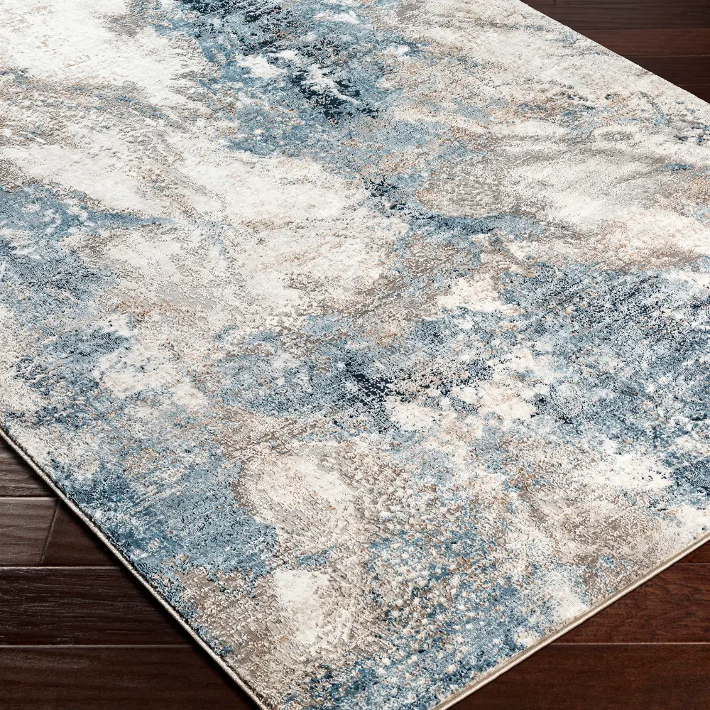 Allegro-Abstract  Blue Grey Brown Modern Marble Living Dining Bedroom Rug ALG2338 - Image 4