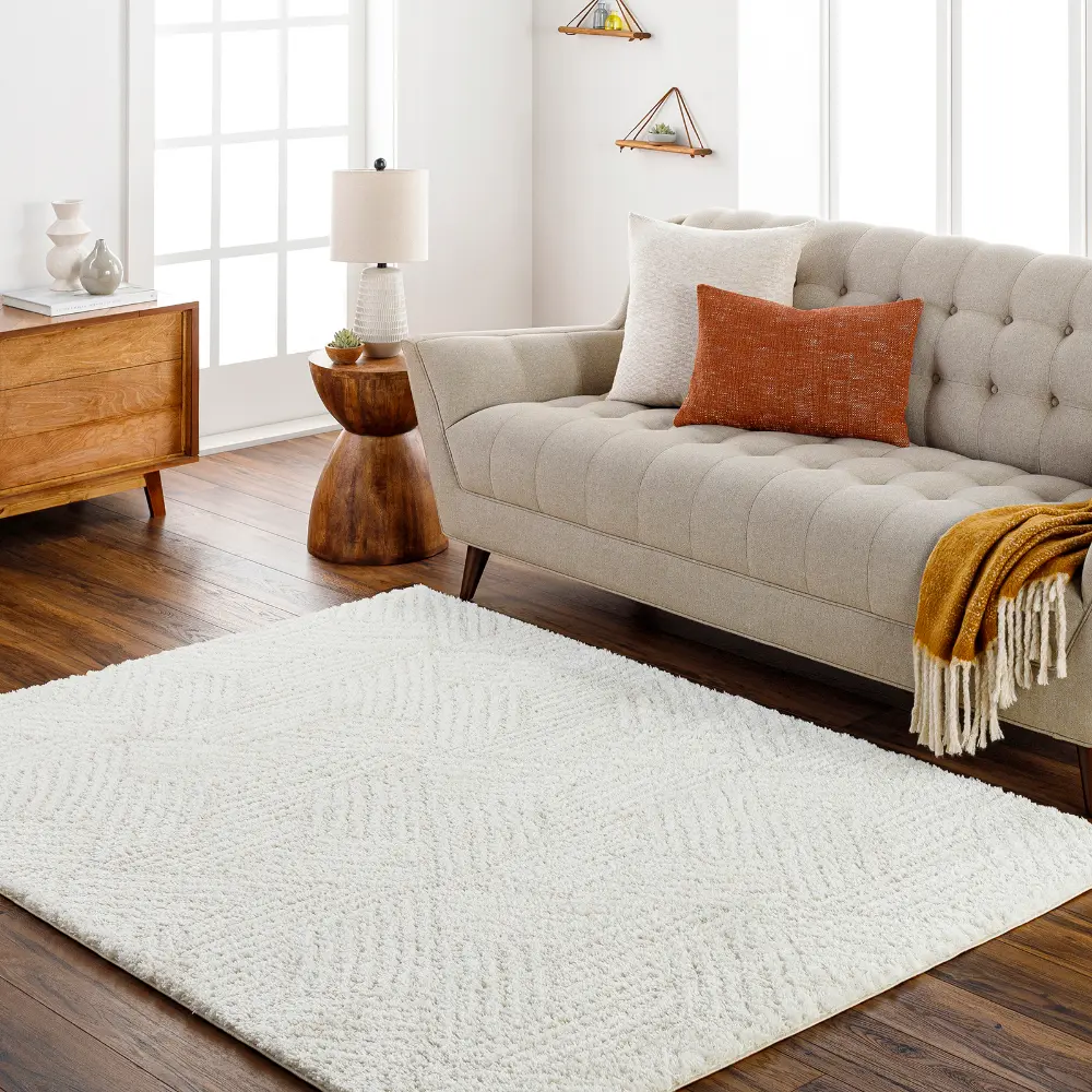 Allie Shaggy Geometric Plush Pile Beige Rug - Image 4