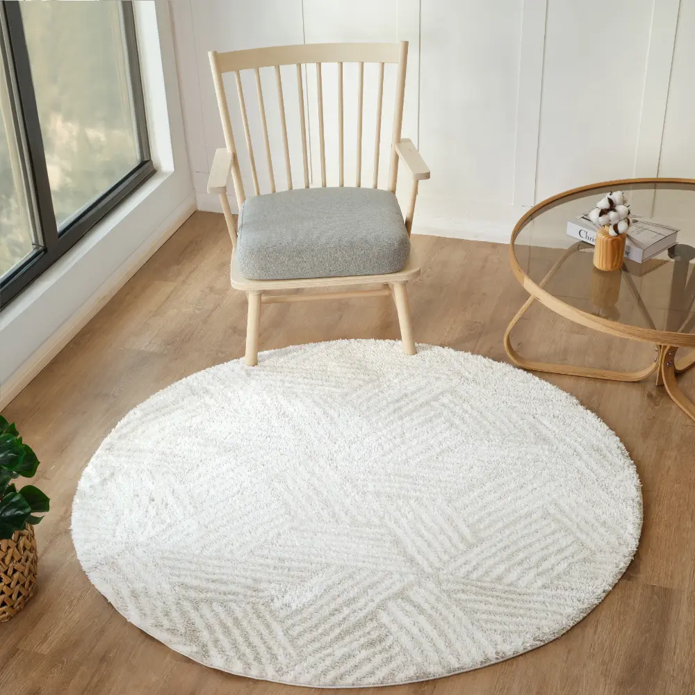 Allie Shaggy Geometric Plush Pile Beige Rug - Image 6