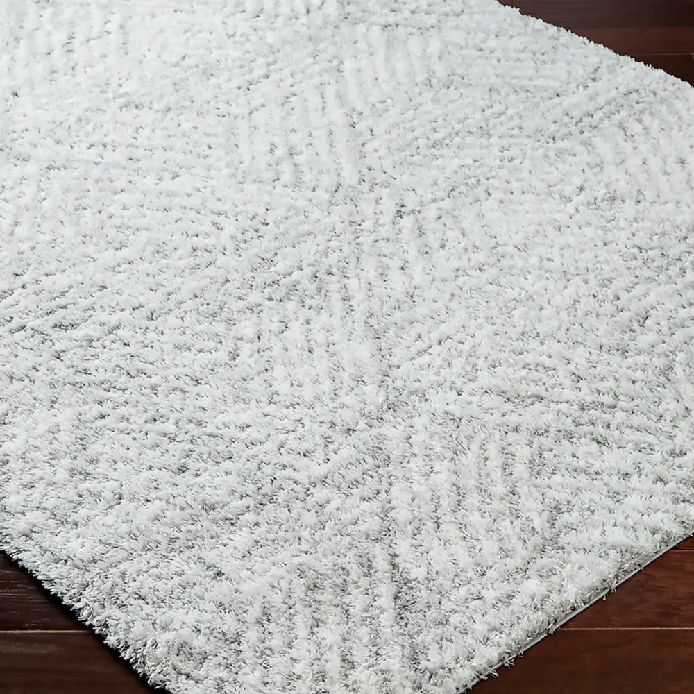 Allie Shaggy Geometric Plush Pile Light Grey Rug - Image 3