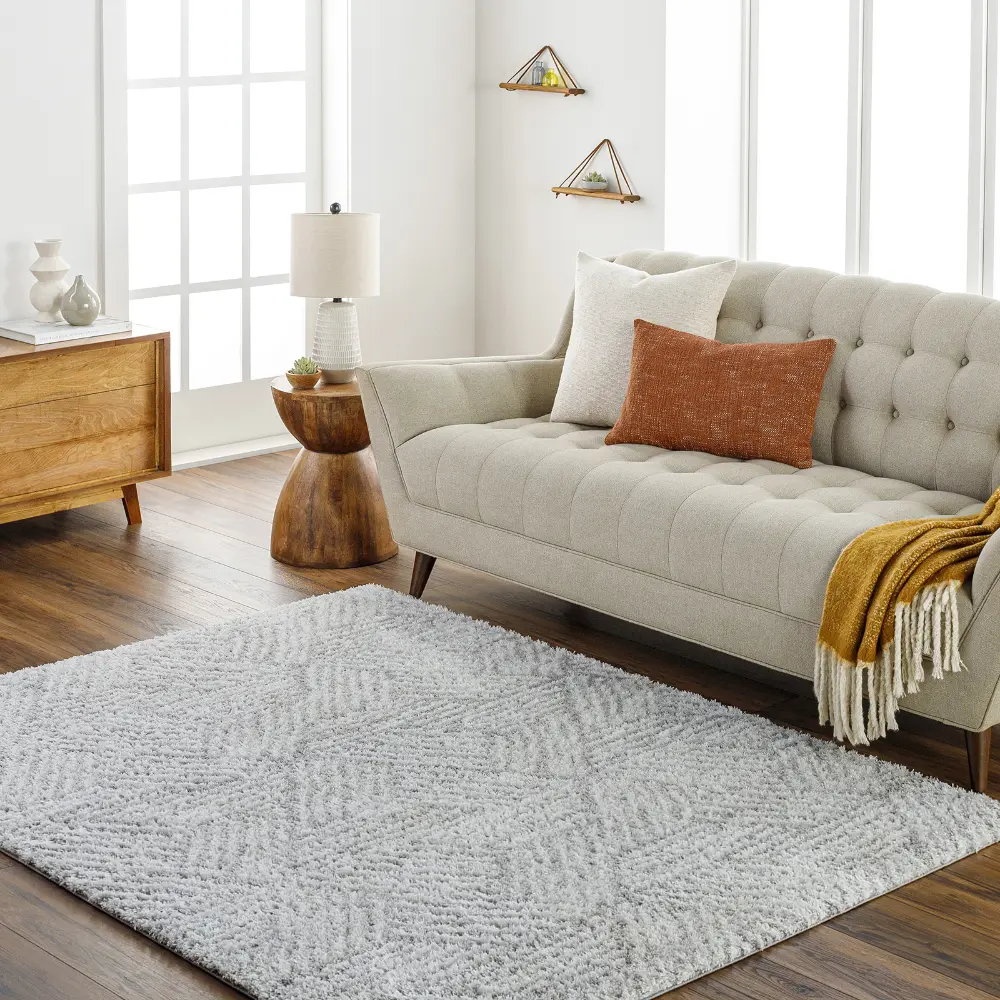 Allie Shaggy Geometric Plush Pile Light Grey Rug - Image 6