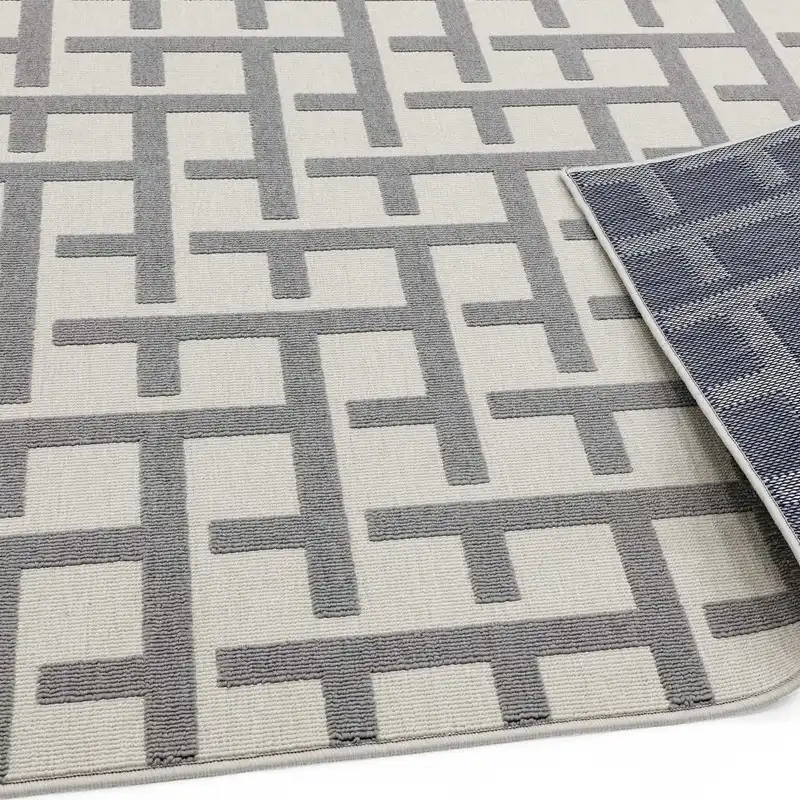 Antibes AN03 White Grey Grid Rug - Image 3