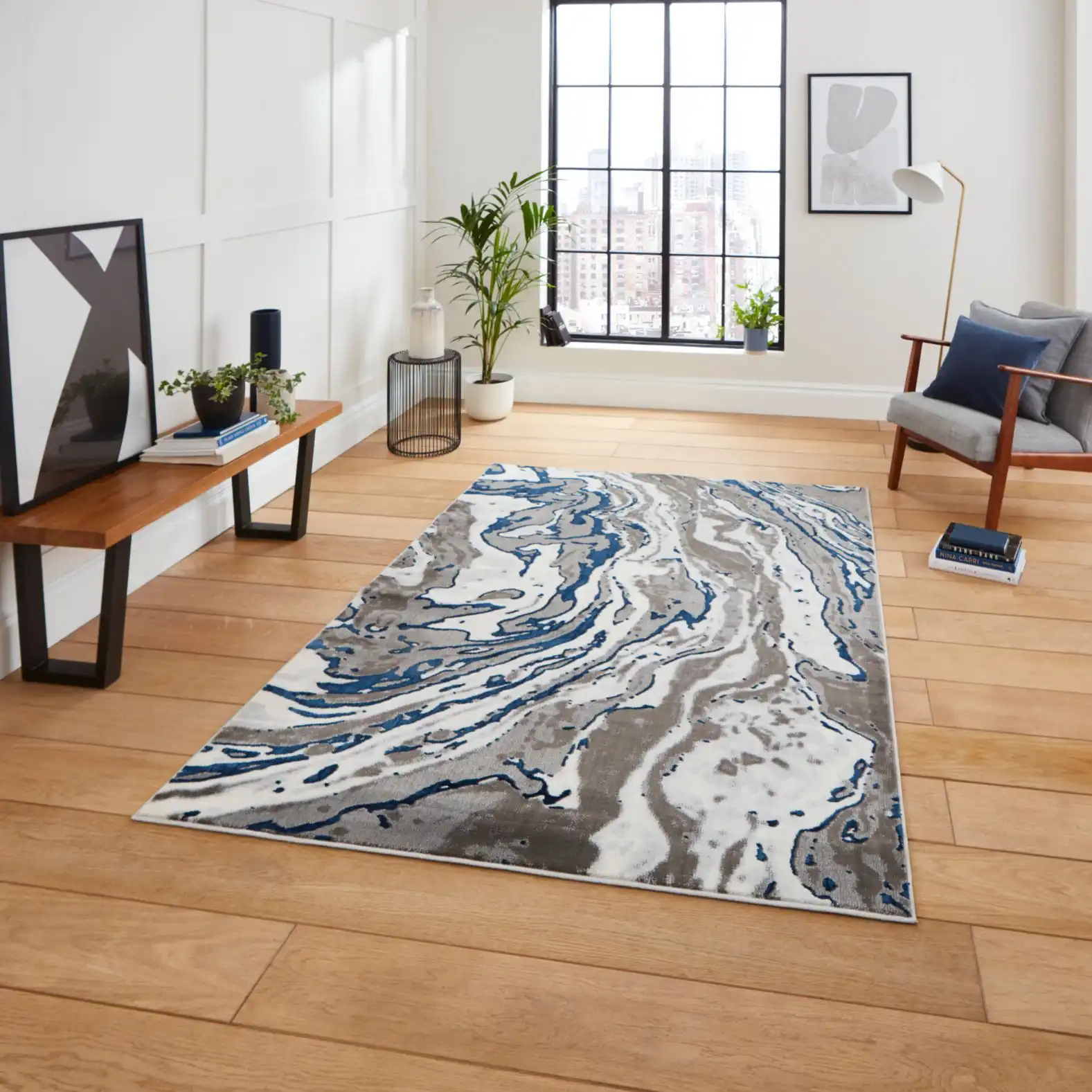 Apollo Think GR584 Grey Navy Rug
