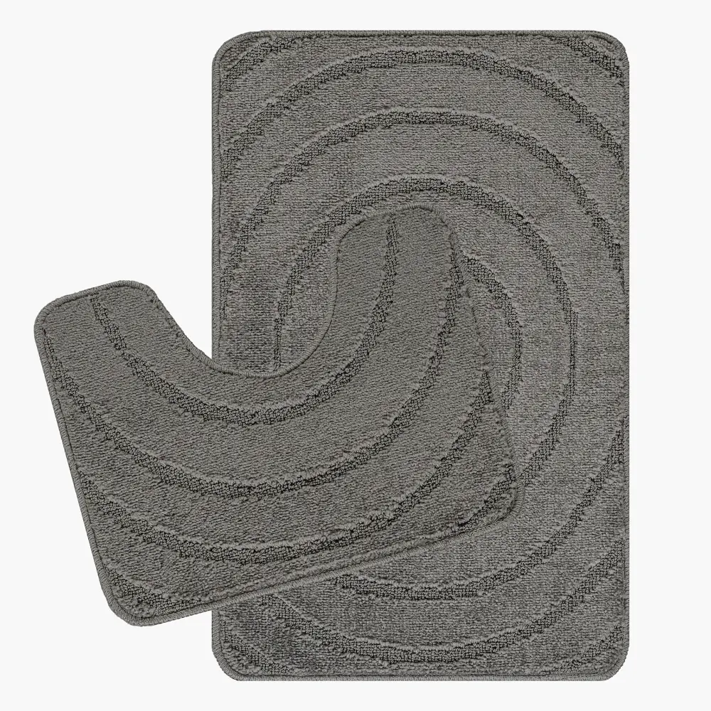 April 2-Piece Machine Washable Non-Slip Dark Grey Bathroom Rug Set - Image 7