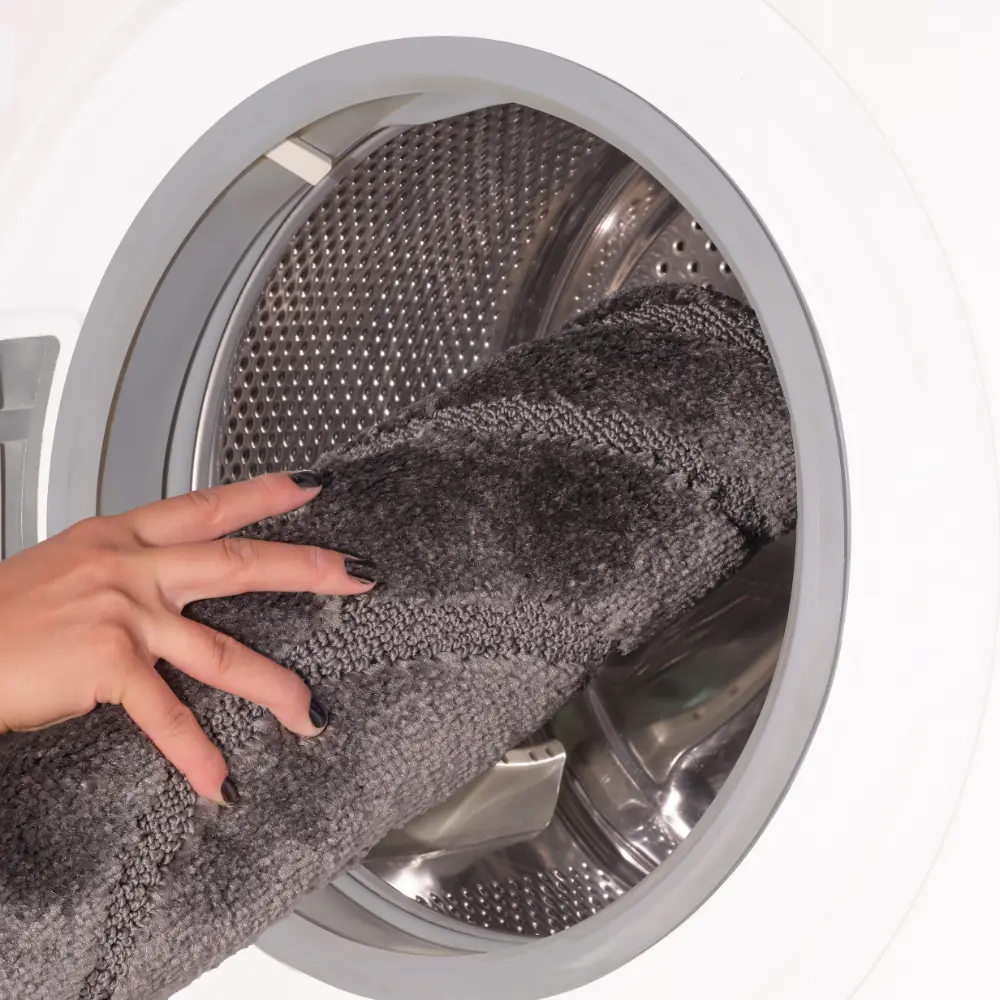 April 2-Piece Machine Washable Non-Slip Dark Grey Bathroom Rug Set - Image 8