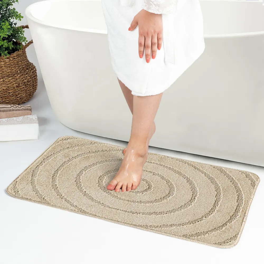 April 2-Piece Machine Washable Non-Slip Light Beige Bathroom Rug Set - Image 6