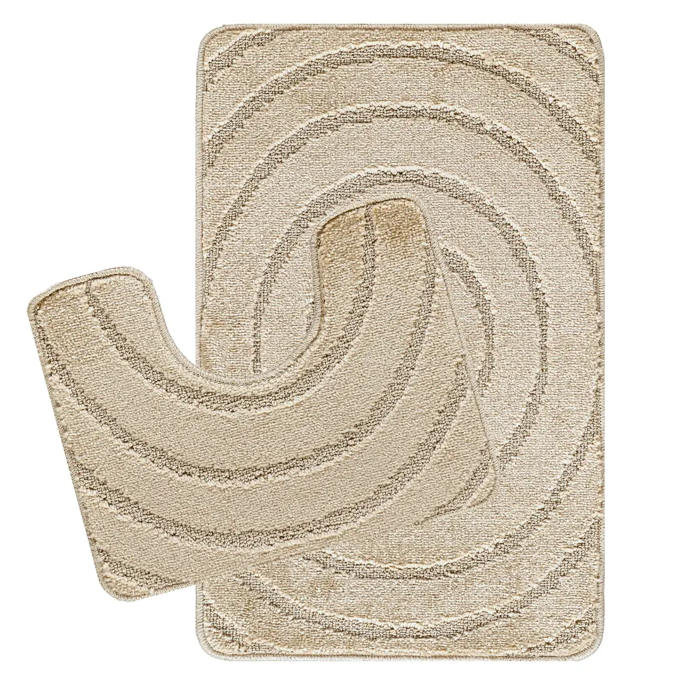 April 2-Piece Machine Washable Non-Slip Light Beige Bathroom Rug Set - Image 7