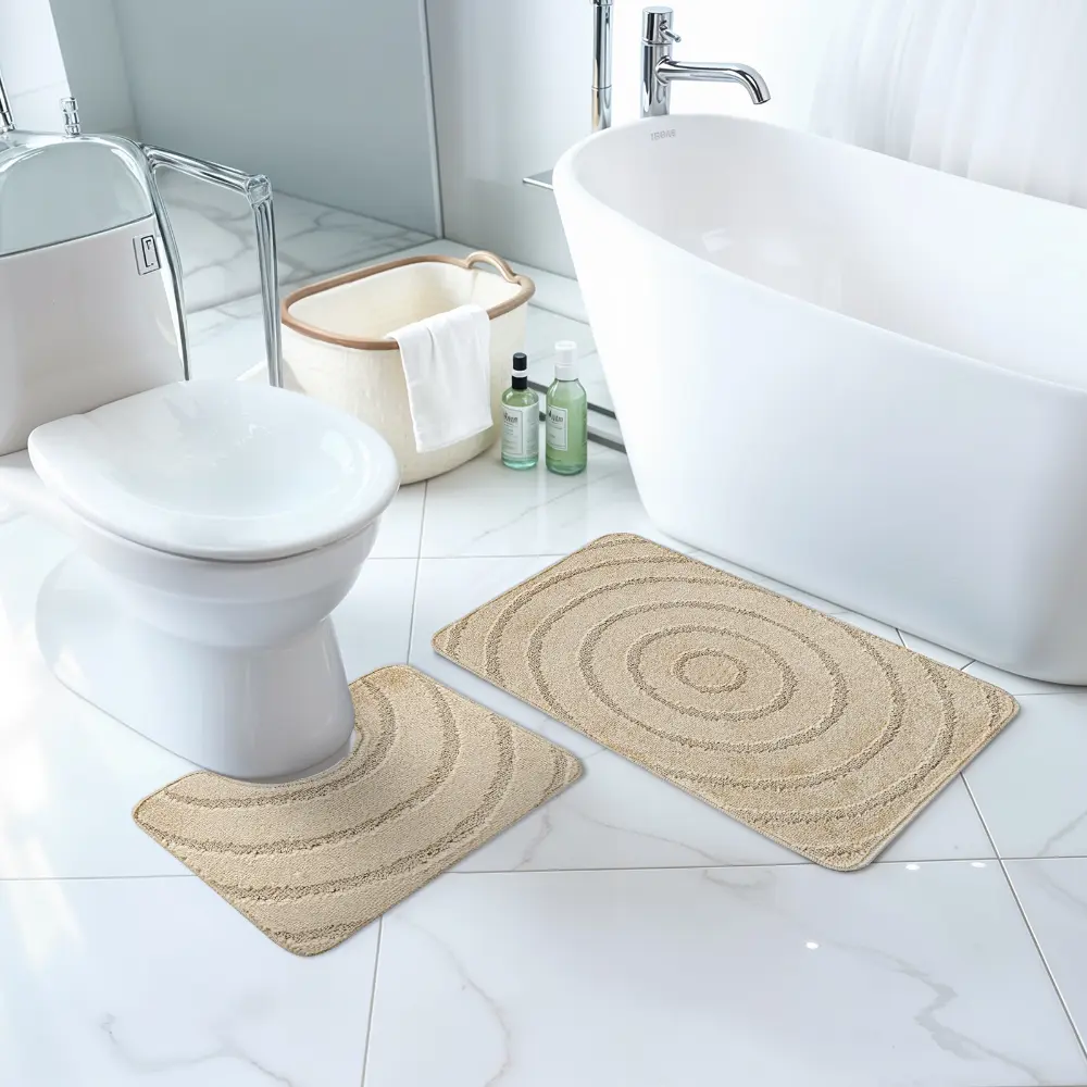 April 2-Piece Machine Washable Non-Slip Light Beige Bathroom Rug Set - Image 8