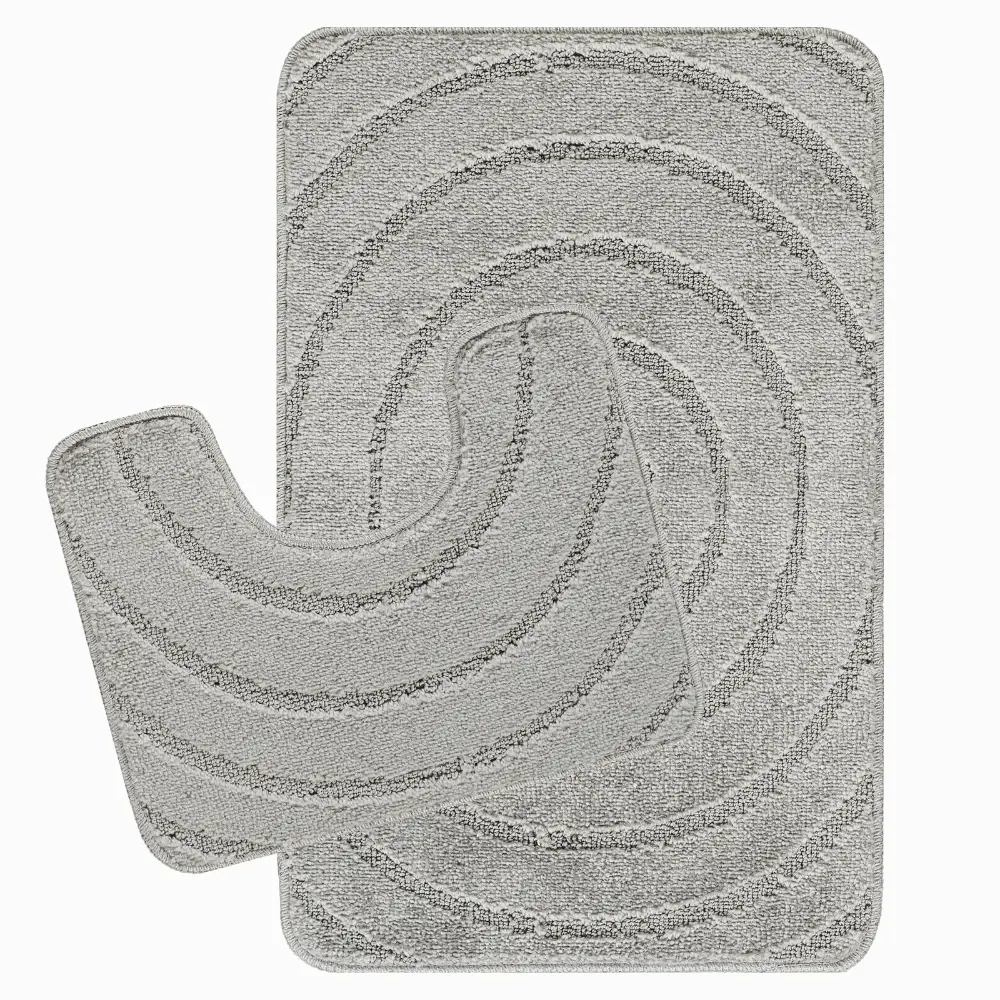 April 2-Piece Machine Washable Non-Slip Light Grey Bathroom Rug Set - Image 5