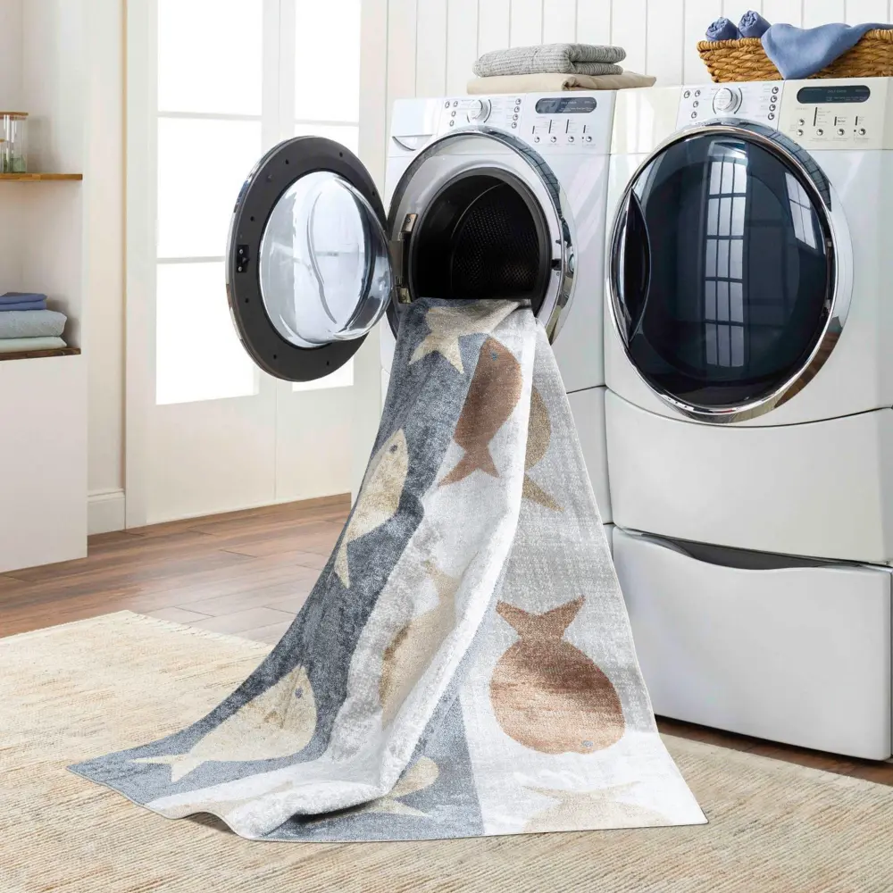 Aquafiesta Kids Machine Washable Beige/Grey/Orange Bedroom Rug - Image 4