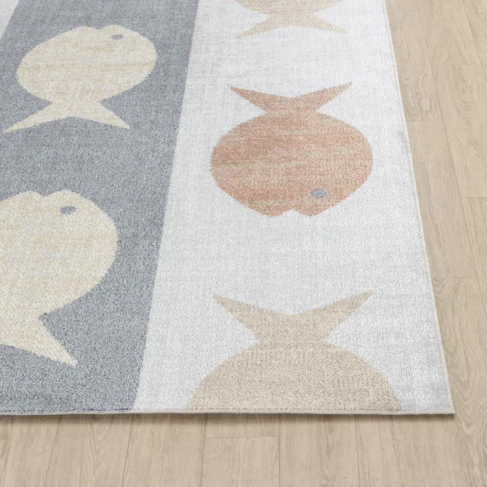 Aquafiesta Kids Machine Washable Beige/Grey/Orange Bedroom Rug - Image 5