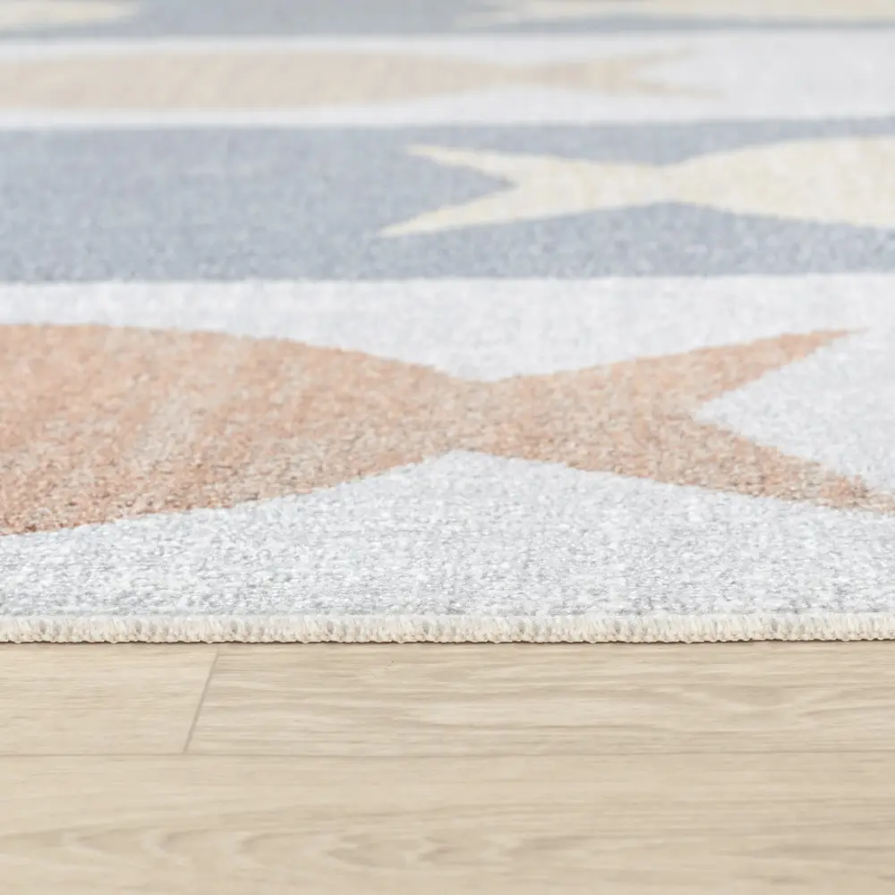 Aquafiesta Kids Machine Washable Beige/Grey/Orange Bedroom Rug - Image 6