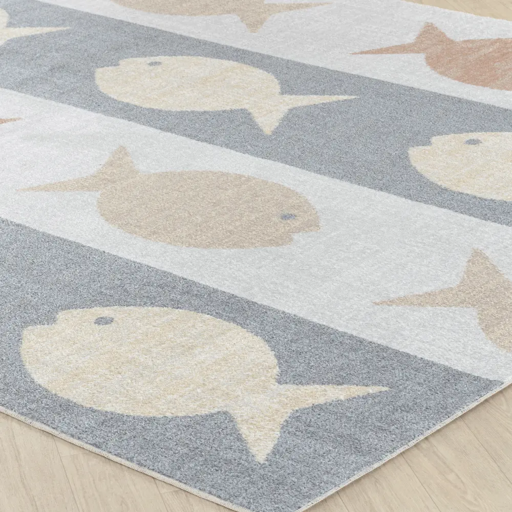 Aquafiesta Kids Machine Washable Beige/Grey/Orange Bedroom Rug - Image 7