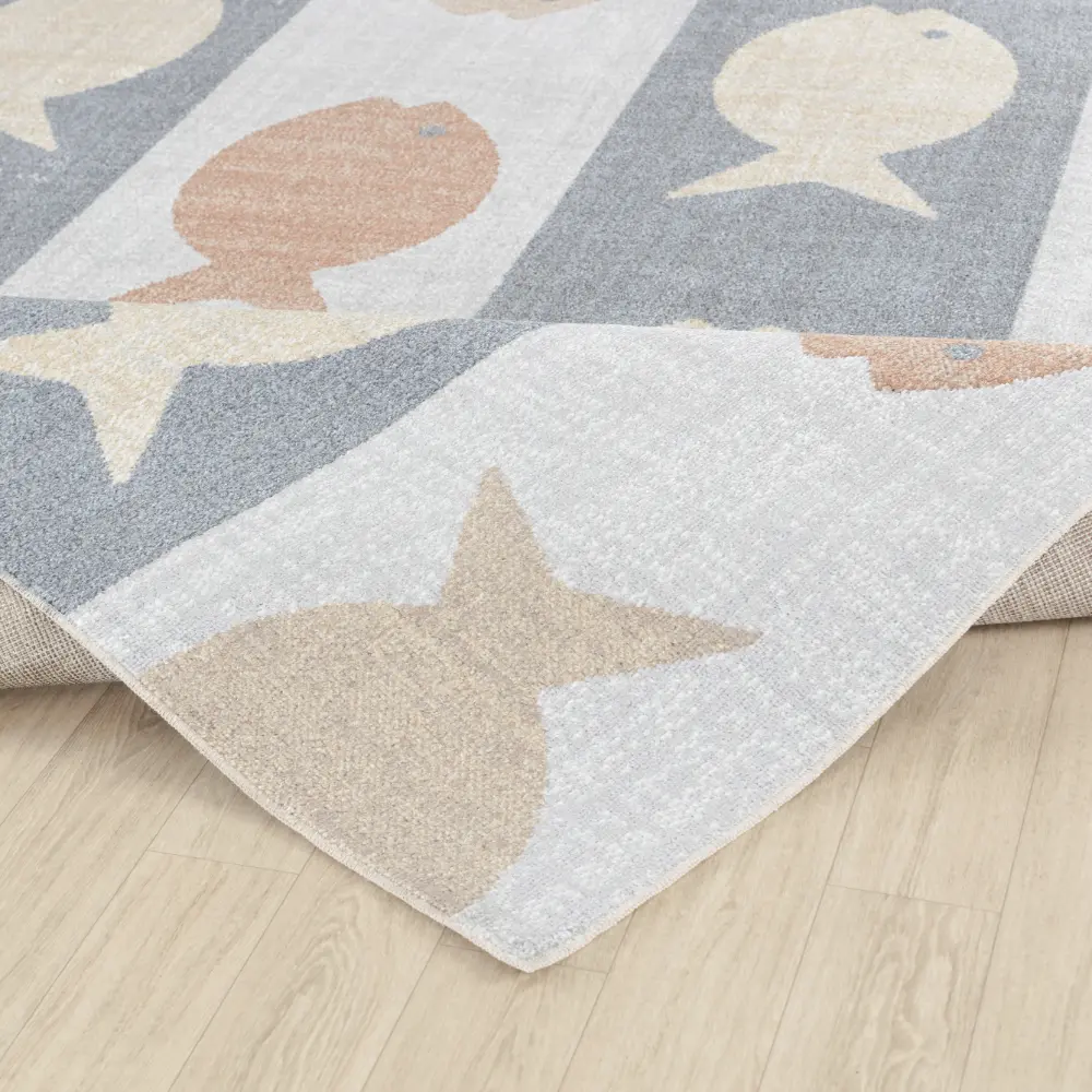 Aquafiesta Kids Machine Washable Beige/Grey/Orange Bedroom Rug - Image 8