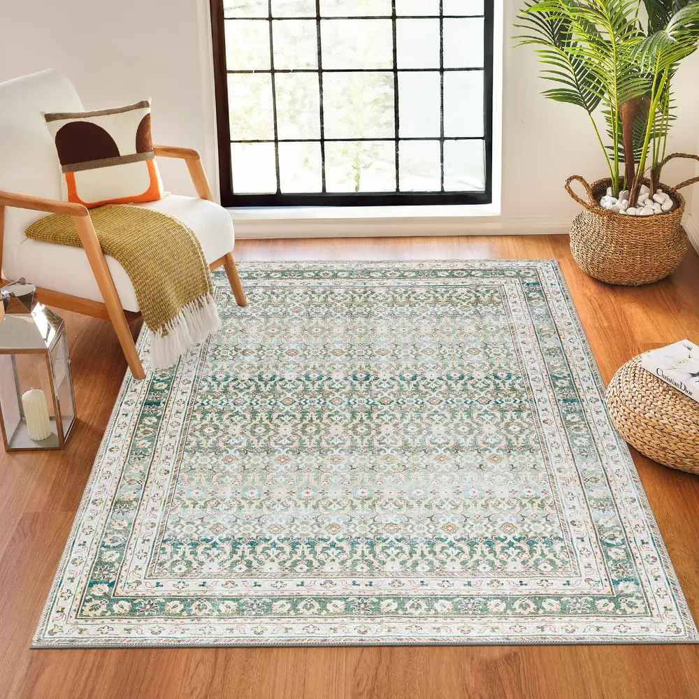 Rainier Our Pnw Home X Livabliss Machine Washable Oriental Boho Olive Rug - Image 3