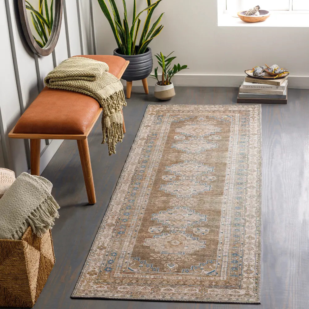 Athena Machine Washable Traditionnal Boho Brown Rug - Image 10