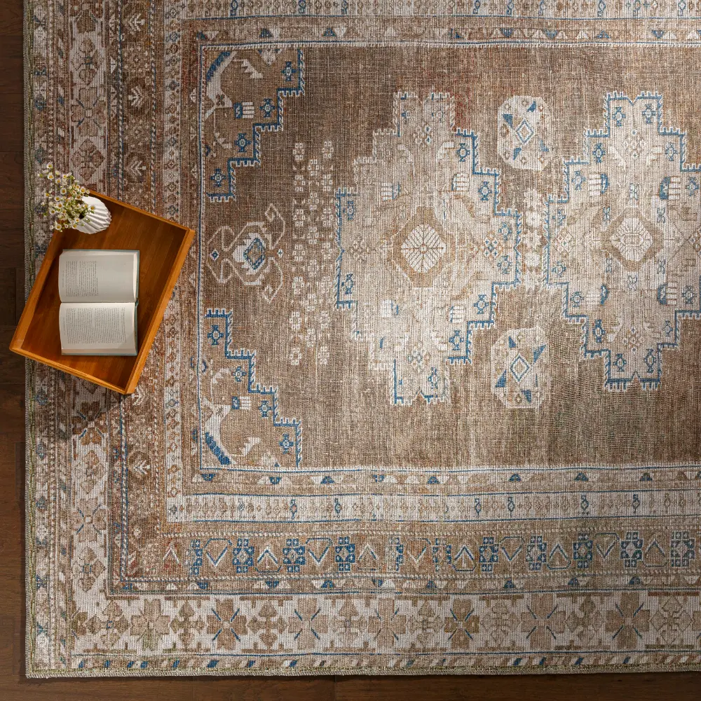 Athena Machine Washable Traditionnal Boho Brown Rug - Image 11