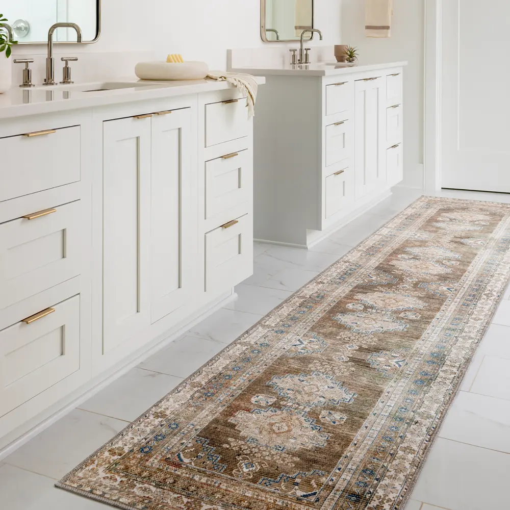 Athena Machine Washable Traditionnal Boho Brown Rug - Image 4
