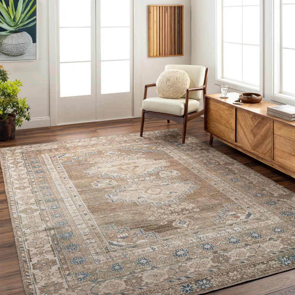 Athena Machine Washable Traditionnal Boho Brown Rug - Image 7