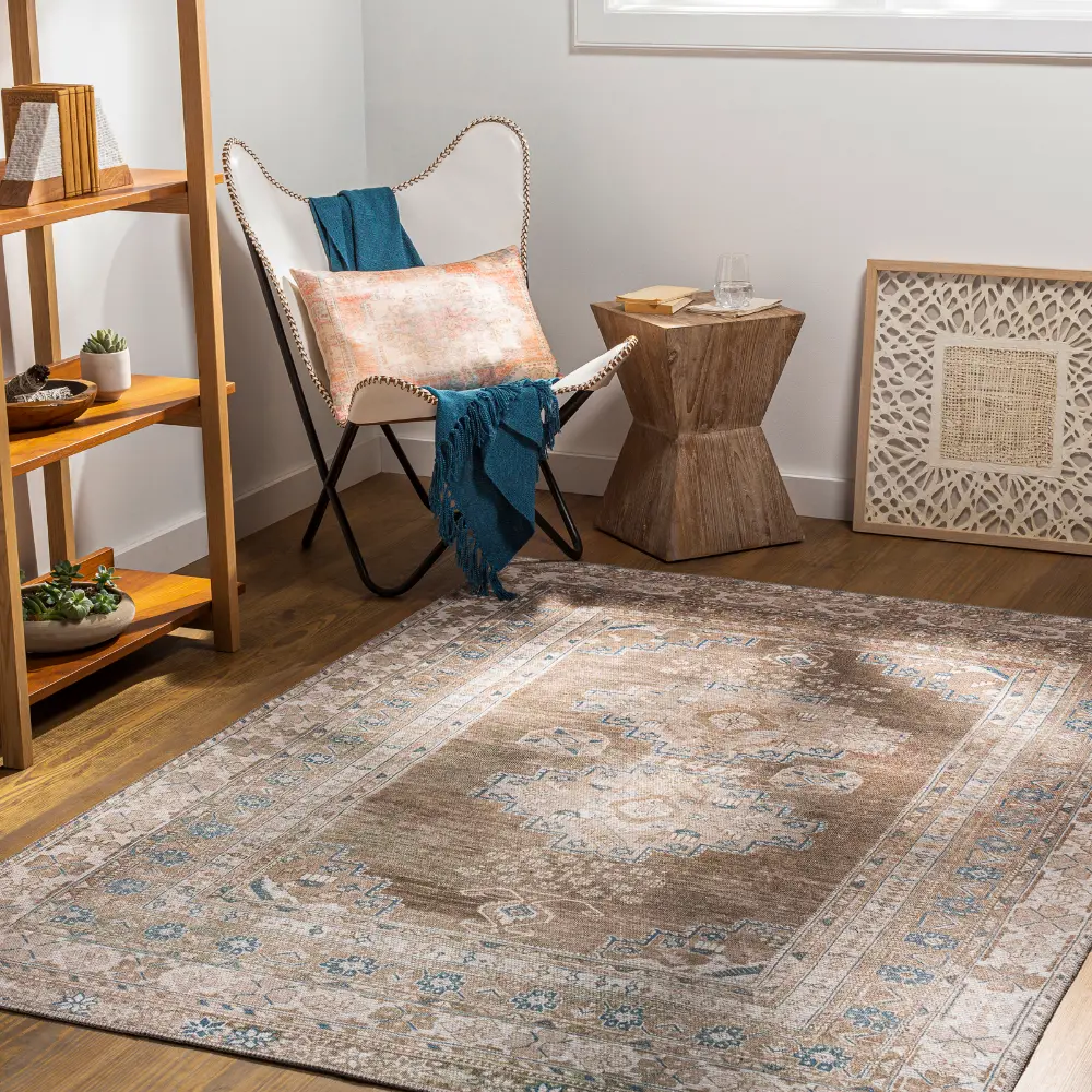Athena Machine Washable Traditionnal Boho Brown Rug - Image 8