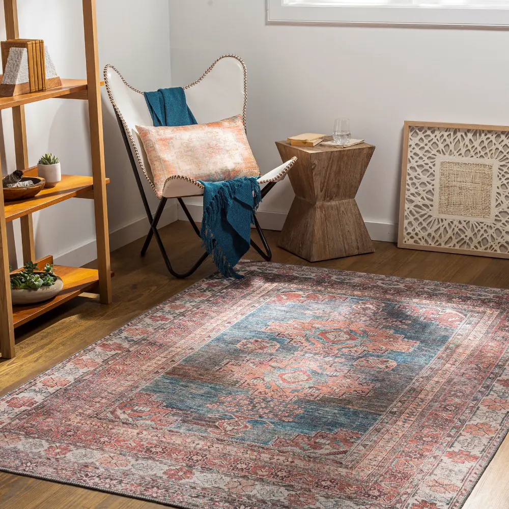 Athena Machine Washable Traditionnal Boho Coral Rug - Image 10
