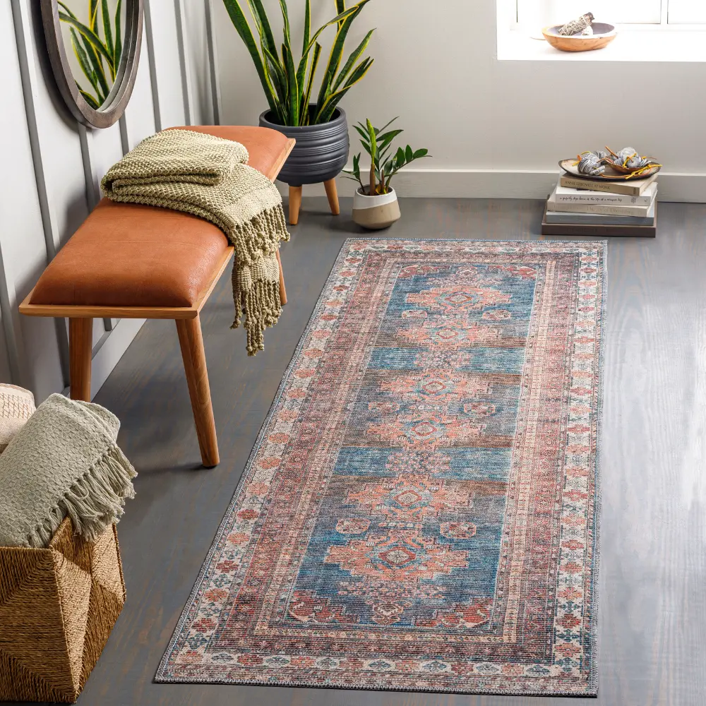 Athena Machine Washable Traditionnal Boho Coral Rug - Image 4