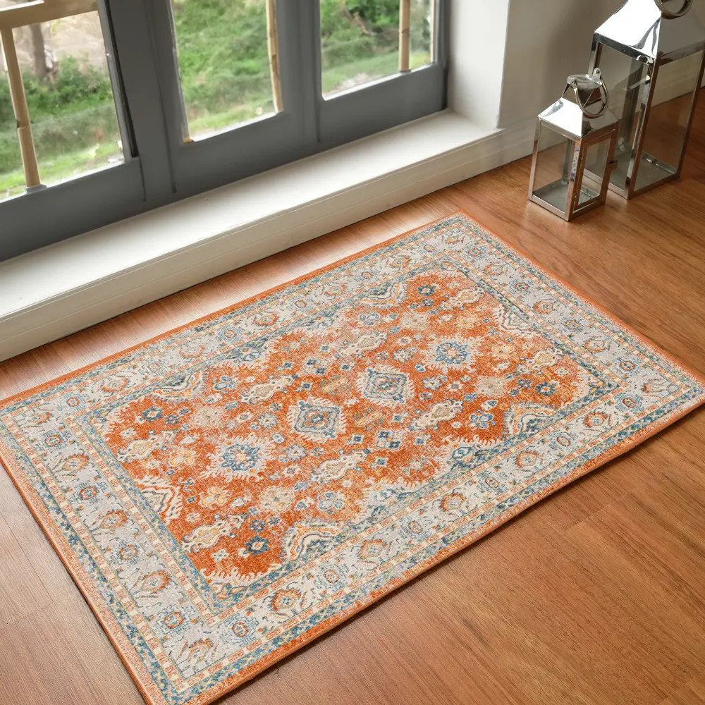 Avni Machine Washable Oriental Boho Burnt Orange Rug - Image 7
