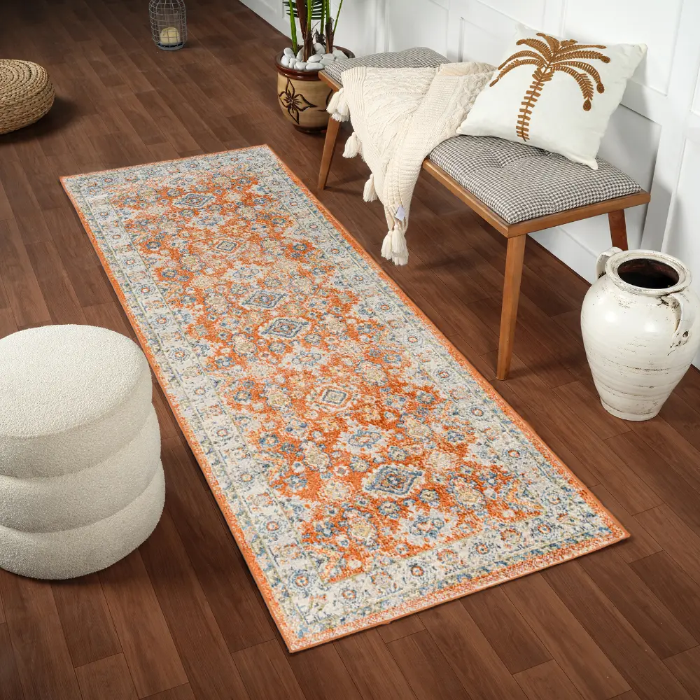 Avni Machine Washable Oriental Boho Burnt Orange Rug - Image 8