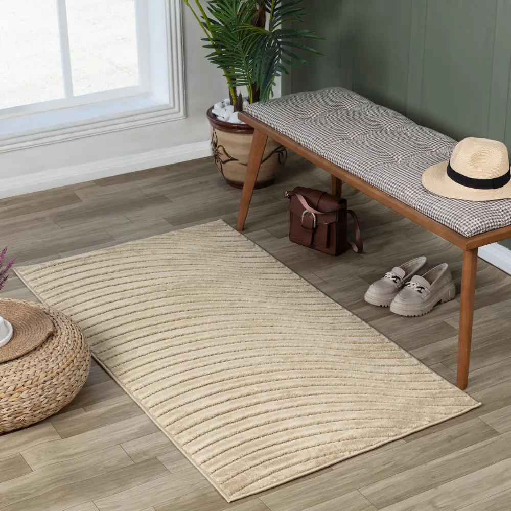 Ayumi In- & Outdoor 3D High & Low Pile Textured Beige Rug - Image 10