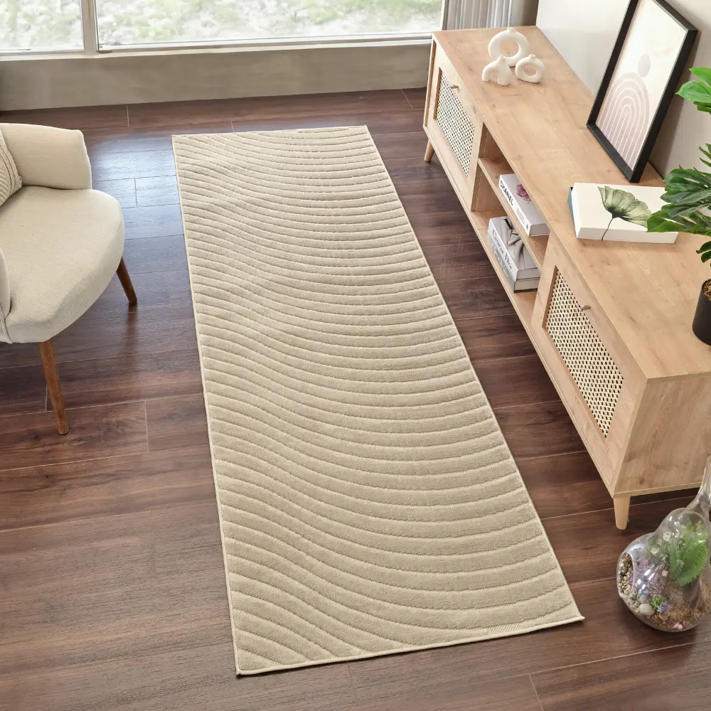 Ayumi In- & Outdoor 3D High & Low Pile Textured Beige Rug - Image 6