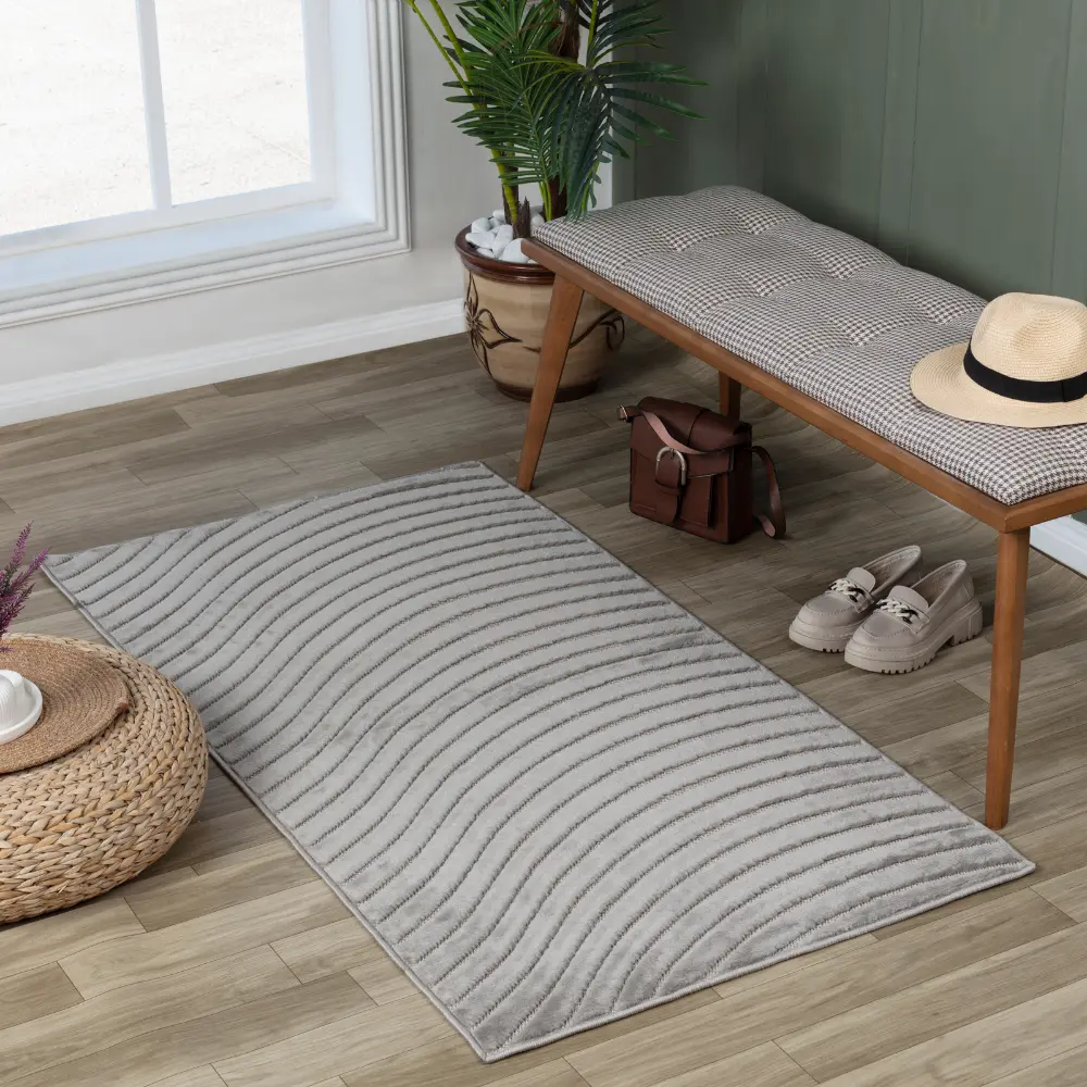 Ayumi In- & Outdoor 3D High & Low Pile Textured Grey Rug - Image 4
