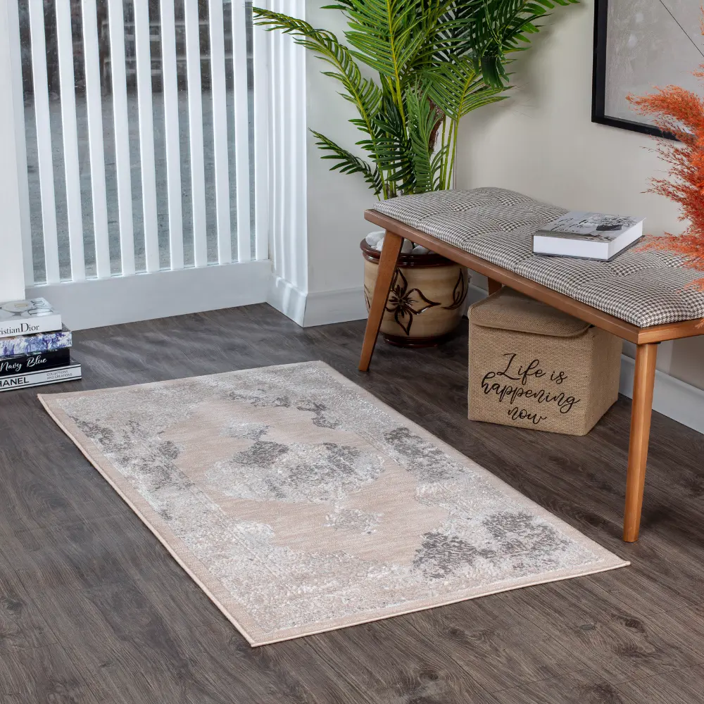 Azra Vintage Oriental Boho Beige/White Rug - Image 6