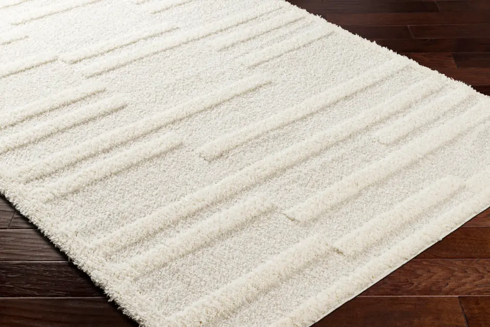 Bahrani Shaggy Modern Plush Pile Beige/Ivory Rug - Image 4