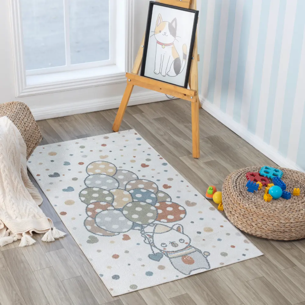 Ballon Buddy Kids Machine Washable Multicolour/Beige Bedroom Rug - Image 5