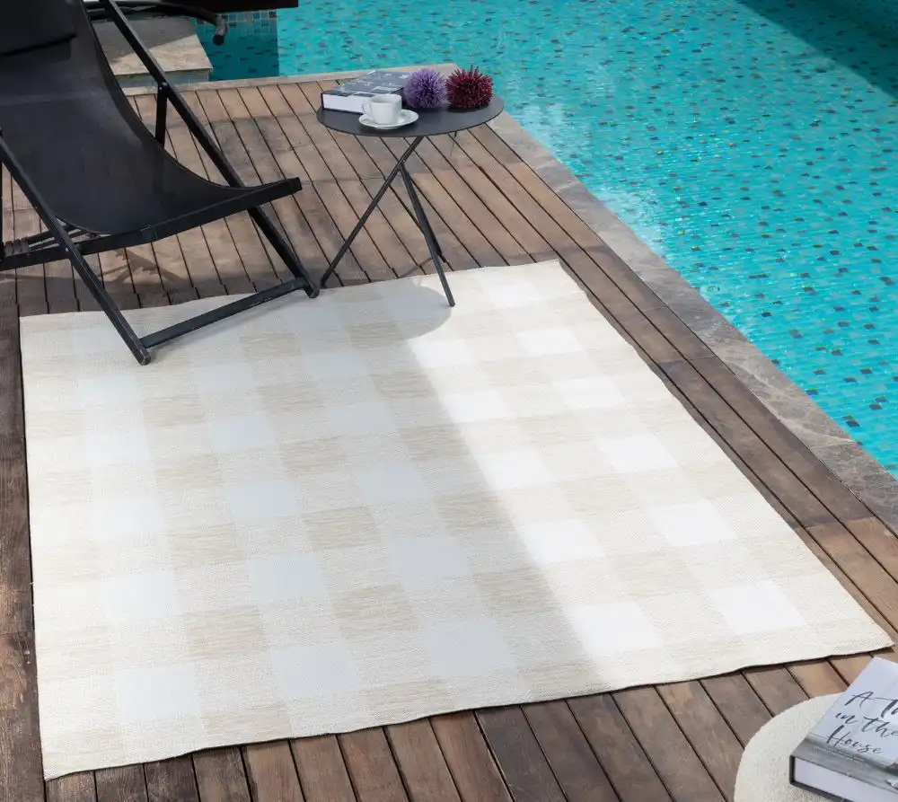 Biddi In- & Outdoor Modern Light Brown Checkered Rug - Image 2