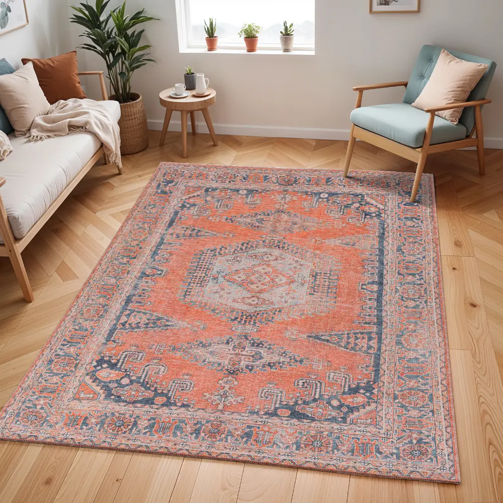 Blaire Machine Washable Traditionnal Boho Burnt Orange Rug