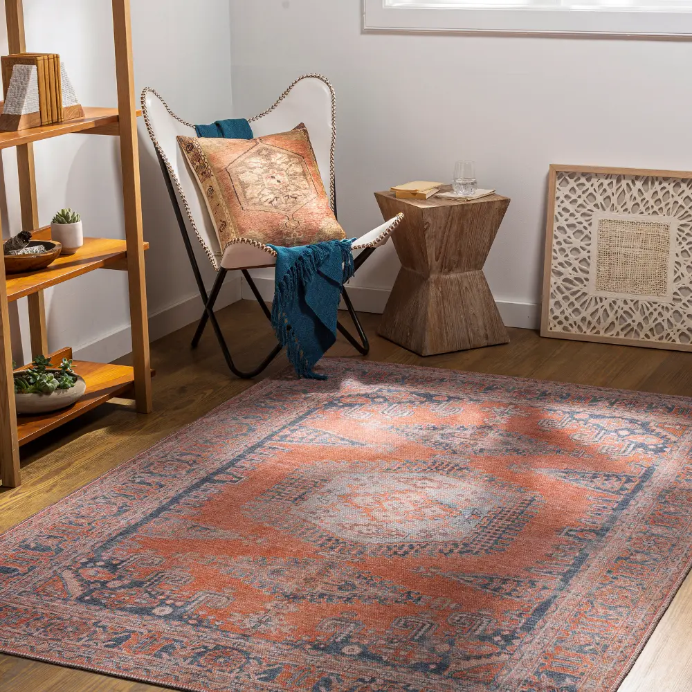 Blaire Machine Washable Traditionnal Boho Burnt Orange Rug - Image 3