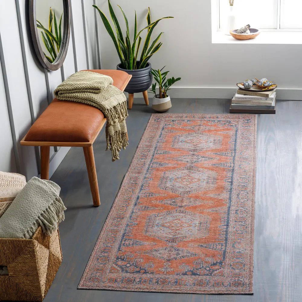 Blaire Machine Washable Traditionnal Boho Burnt Orange Rug - Image 8
