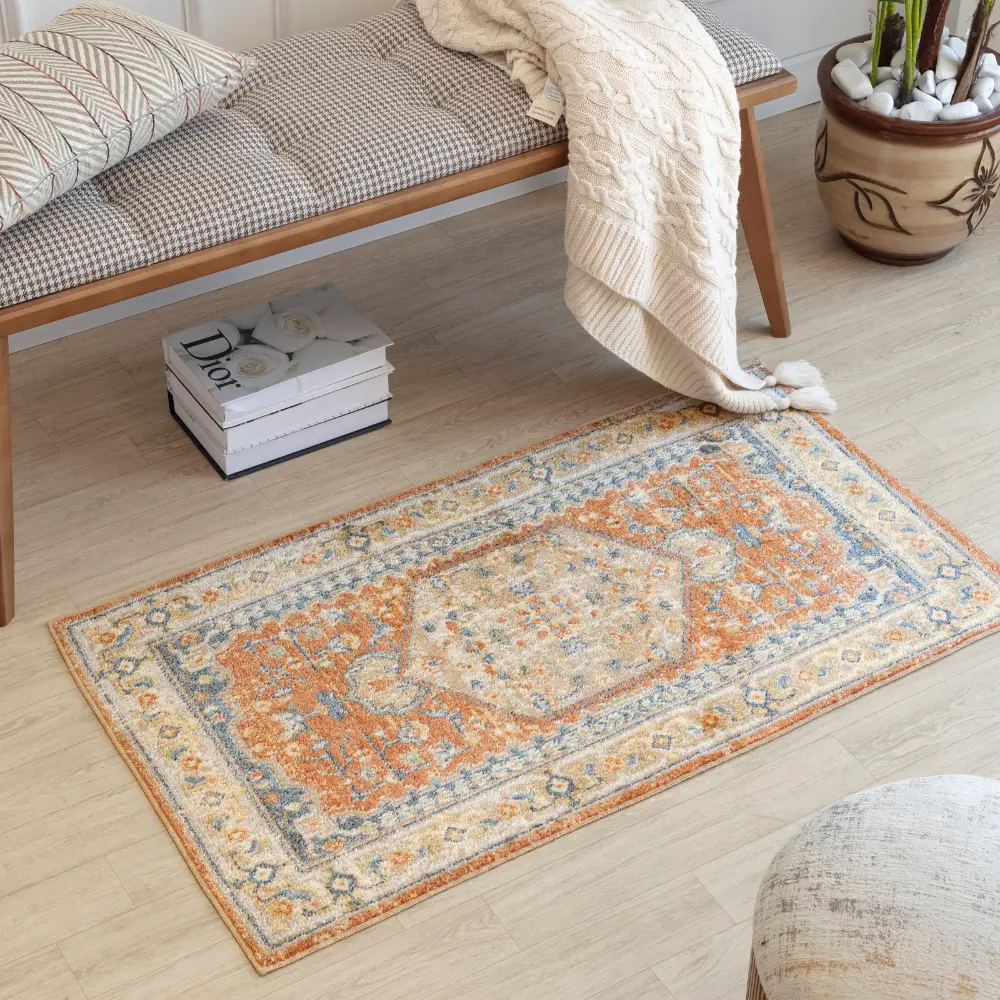 Boka Machine Washable Traditionnal Boho Burnt Orange Rug - Image 5
