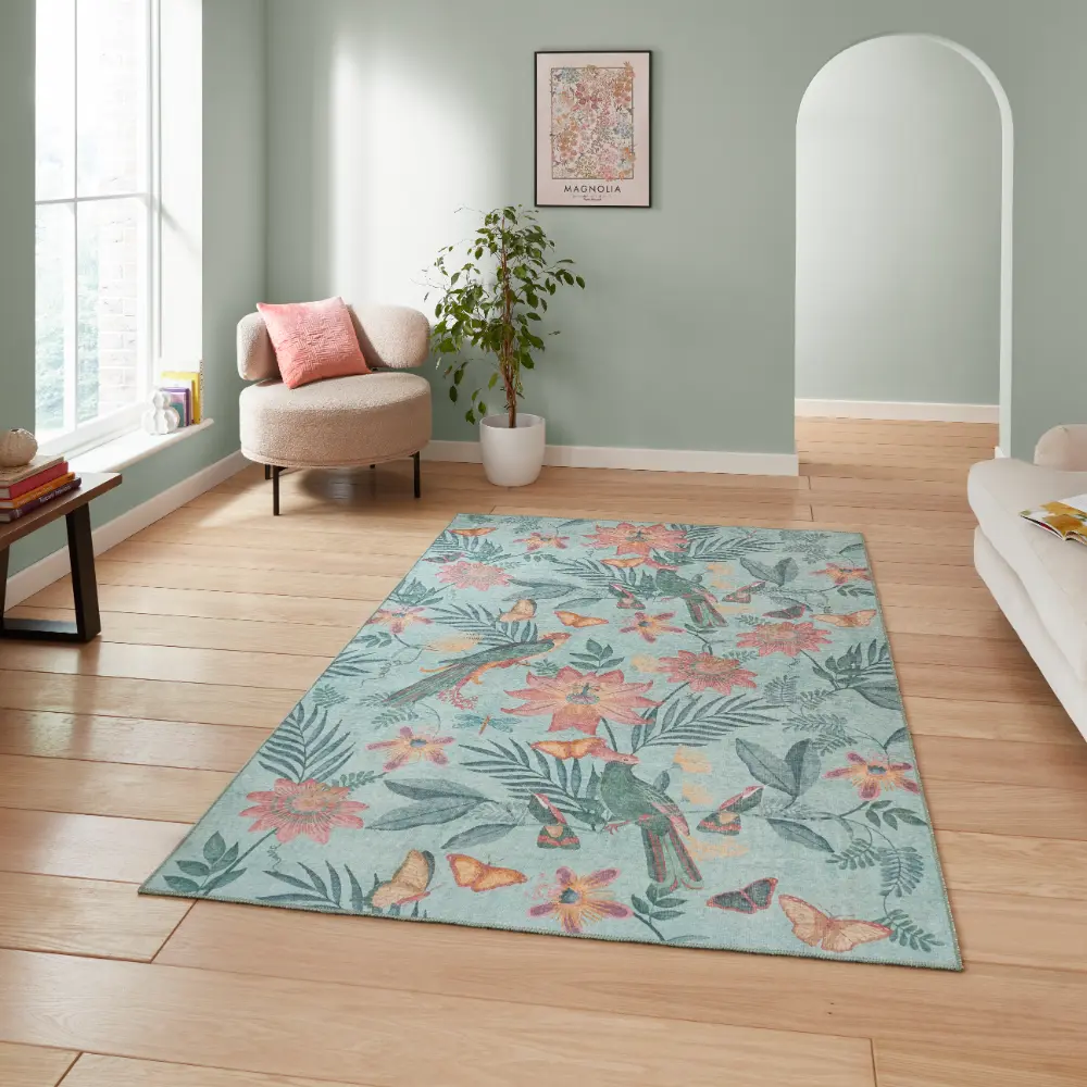 Catherine Lansfield Amaya Tropical Birds Green Washable  Green  Rug - Image 2