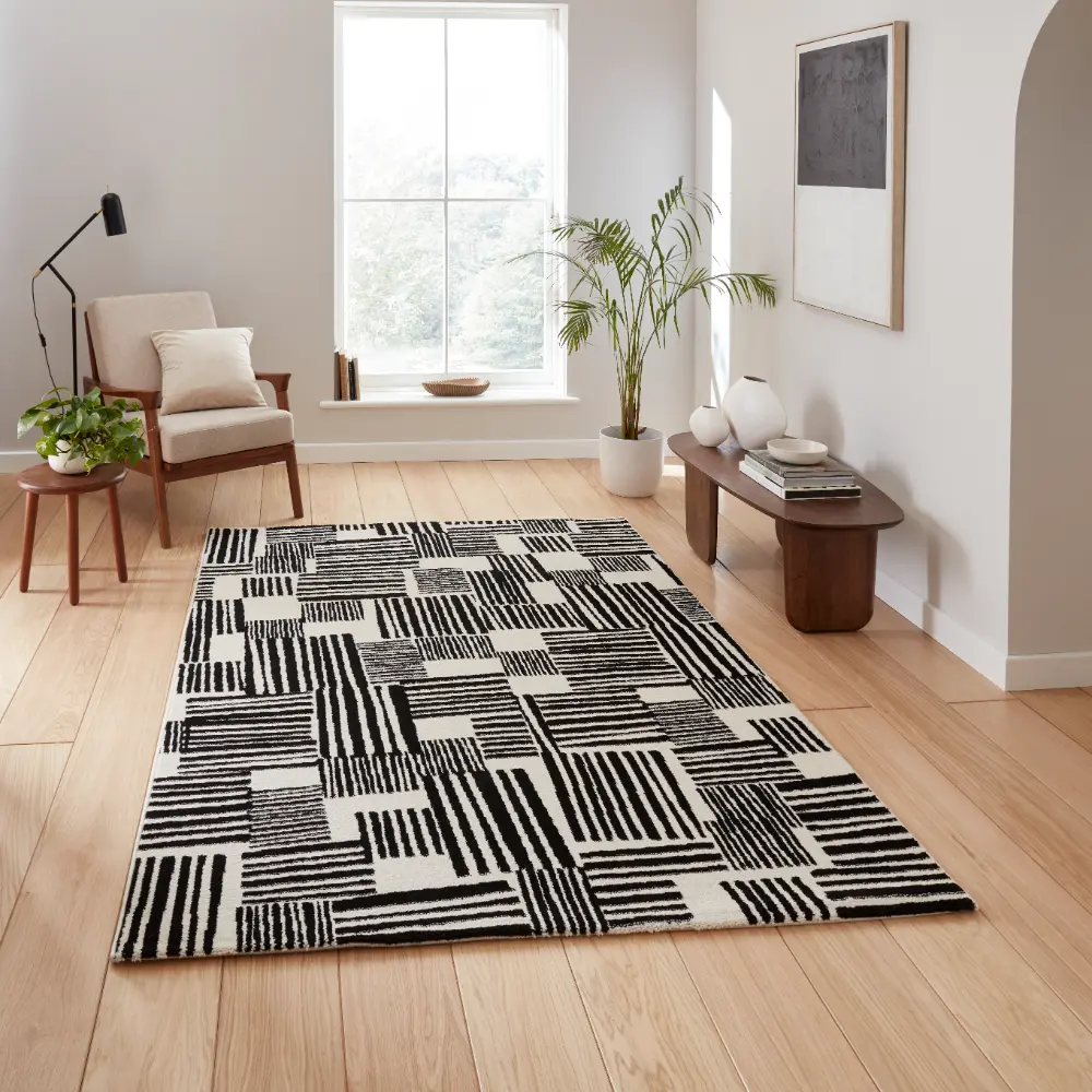 Catherine Lansfield Blocks Modern Abstract Black Rug