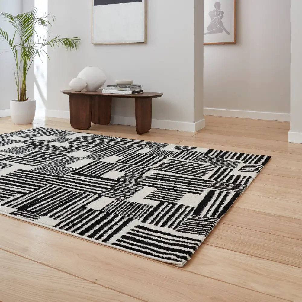 Catherine Lansfield Blocks Modern Abstract Black Rug - Image 2