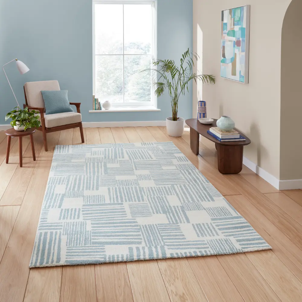 Catherine Lansfield Blocks Modern Abstract Blue Rug