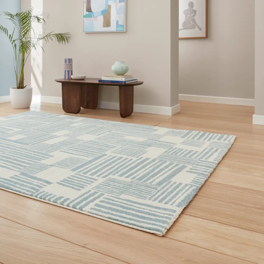 Catherine Lansfield Blocks Modern Abstract Blue Rug - Image 2